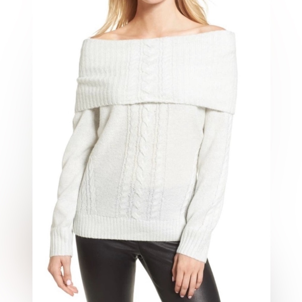White Off the Shoulder or Cowl Neck Sweater